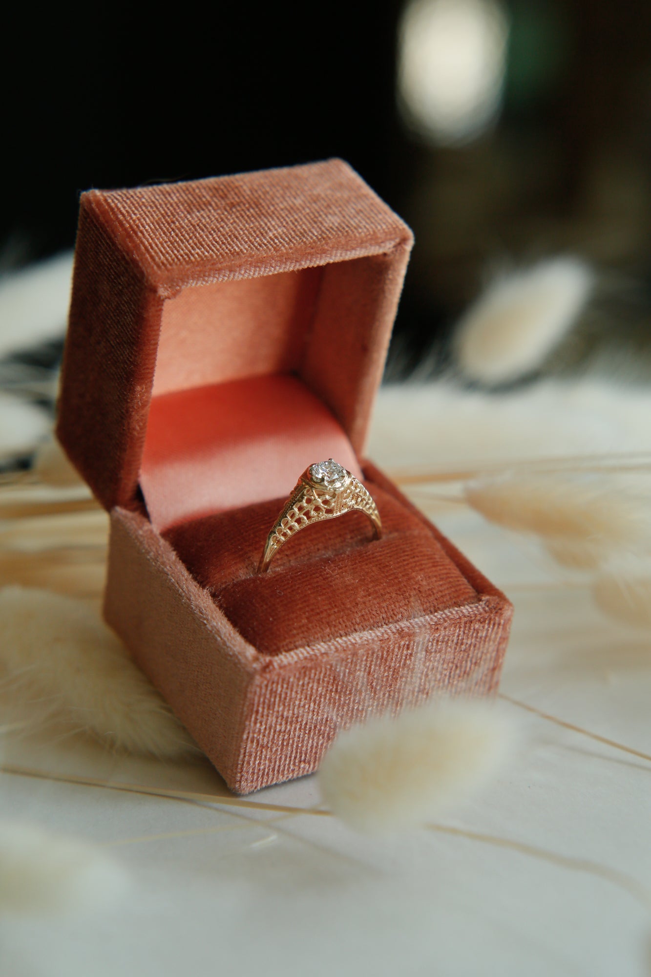 1920's Floral Filigree Diamond Ring | sz 9.75