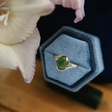 1970s 10K Jade & Diamond Bypass Ring | Size 7.5