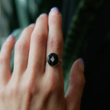 Victorian Revival 10K Black Onyx & Diamond Ring | Size 7.5