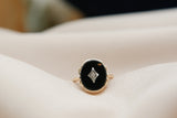 Victorian Revival 10K Black Onyx & Diamond Ring | Size 7.5