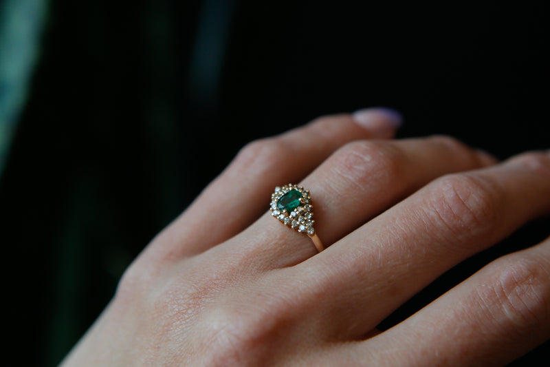 1970s 14K Emerald & Diamond Cluster Ring | Size 6