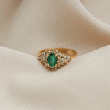 1970s 14K Emerald & Diamond Cluster Ring | Size 6