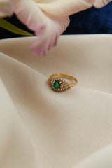 1970s 14K Emerald & Diamond Cluster Ring | Size 6