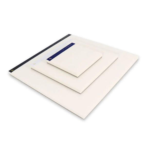 stacked notepad of decending size with blue trimming 