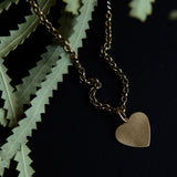 Mini Flat Brass Heart Pendant on a brass chain
