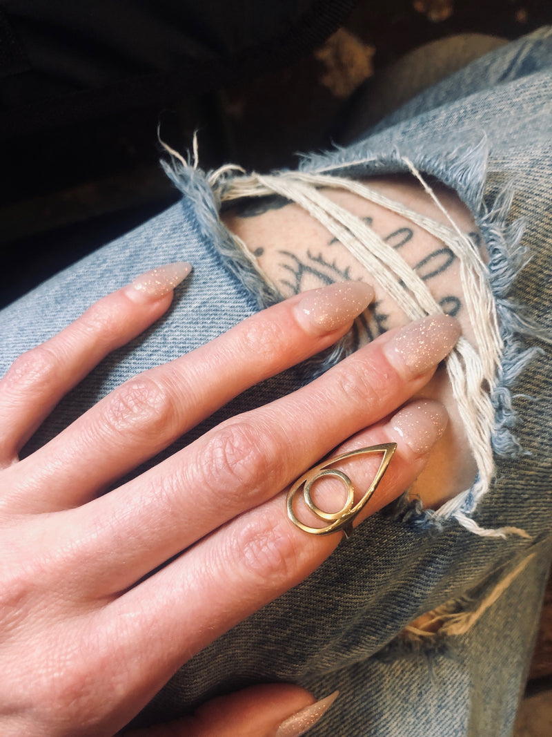 Brass cast midi ring by Milwaukee jewelry designers Cival collective. Form and function combined in this beautiful midi ring. Designed for tab top opening makes this the perfect  bartender accessory. 