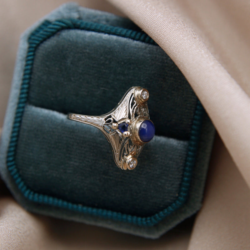 1920's 14k Deco Sapphire & Diamond Ring | Sz 4.5