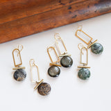 Collection of Elise drop earrings with a variety of gem stones. 