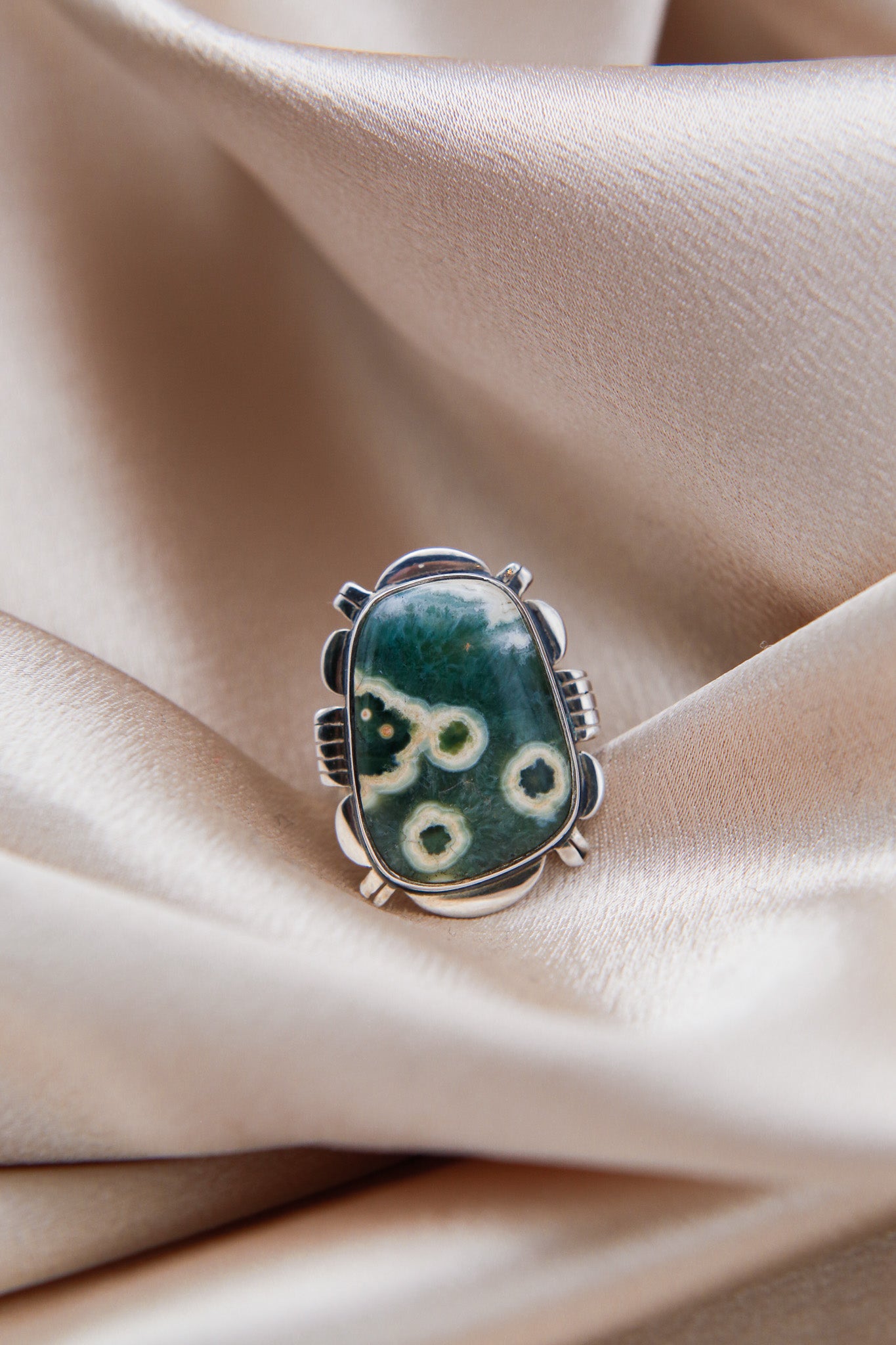 Freeform Cut Ocean Jasper Ring | Adjustable