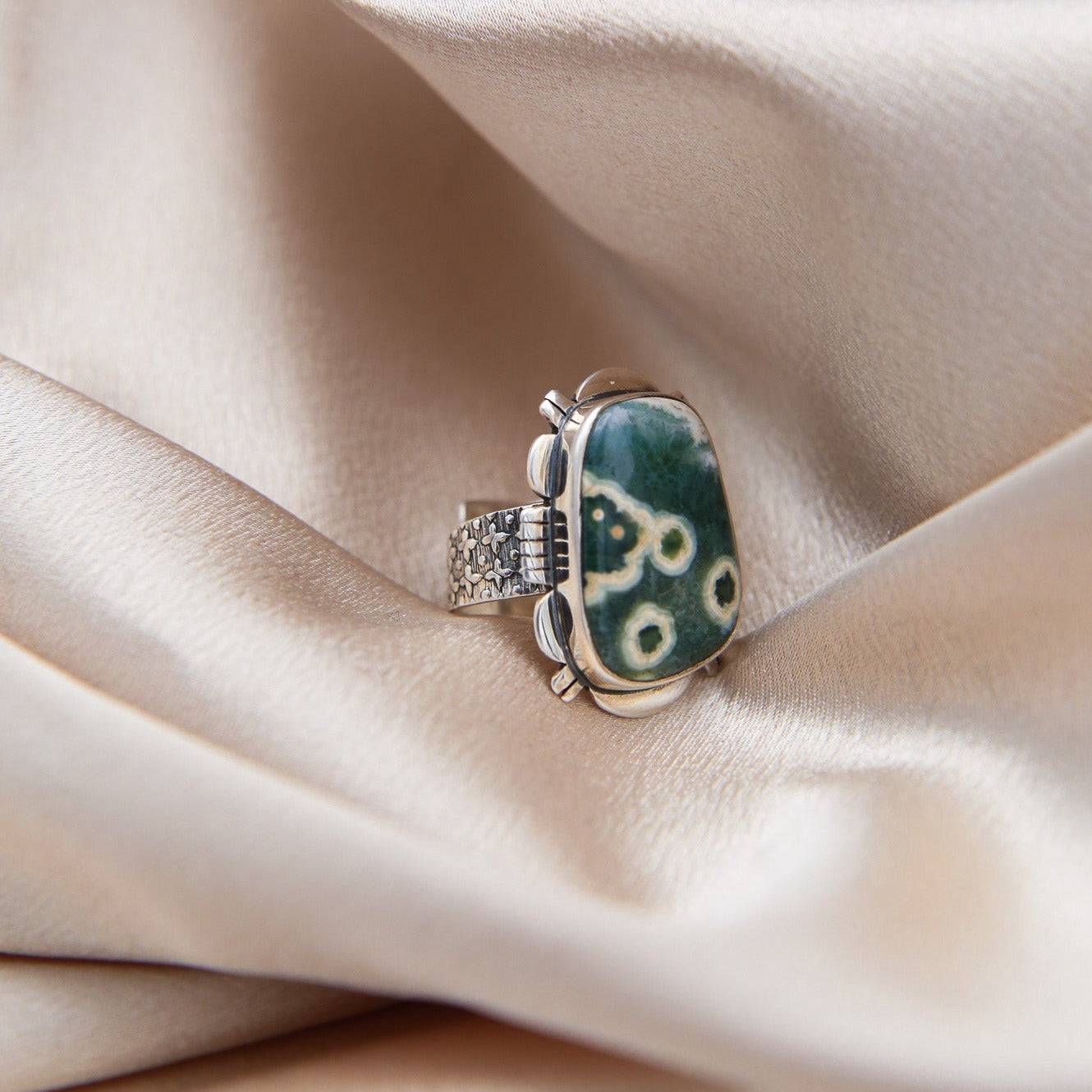 Freeform Cut Ocean Jasper Ring | Adjustable