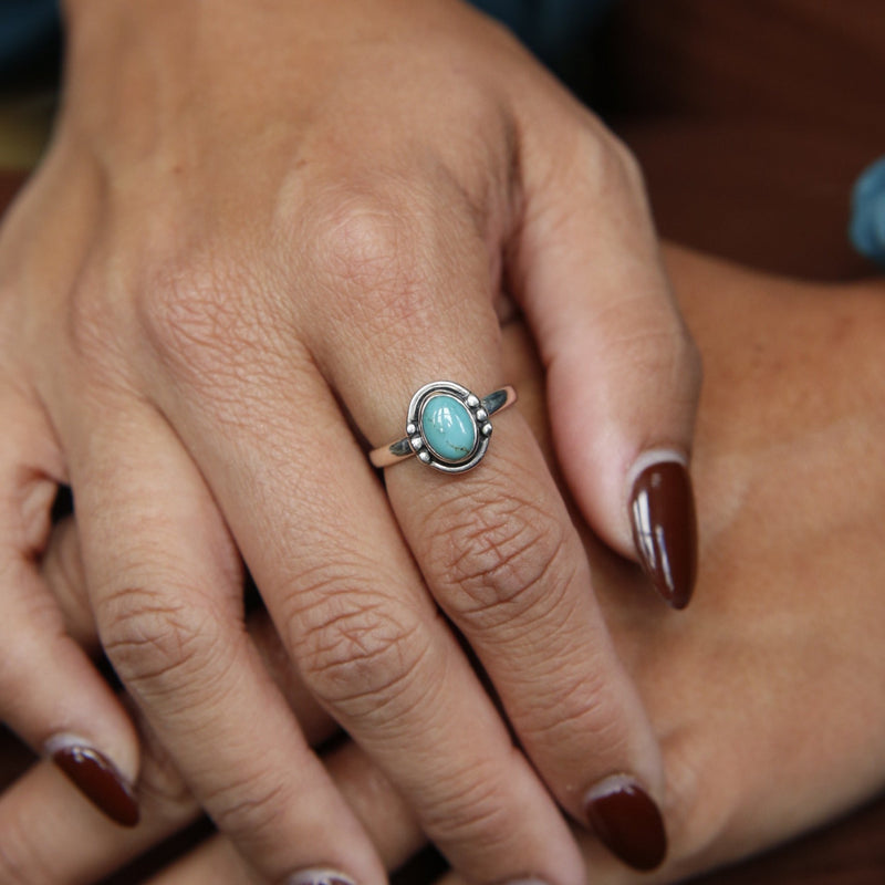 Royston Turquoise Ring | Oval Halo with Dots