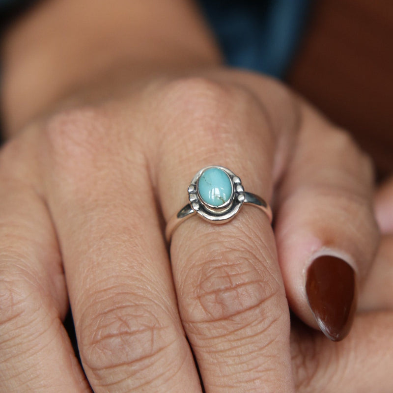 Royston Turquoise Ring | Oval Halo with Dots