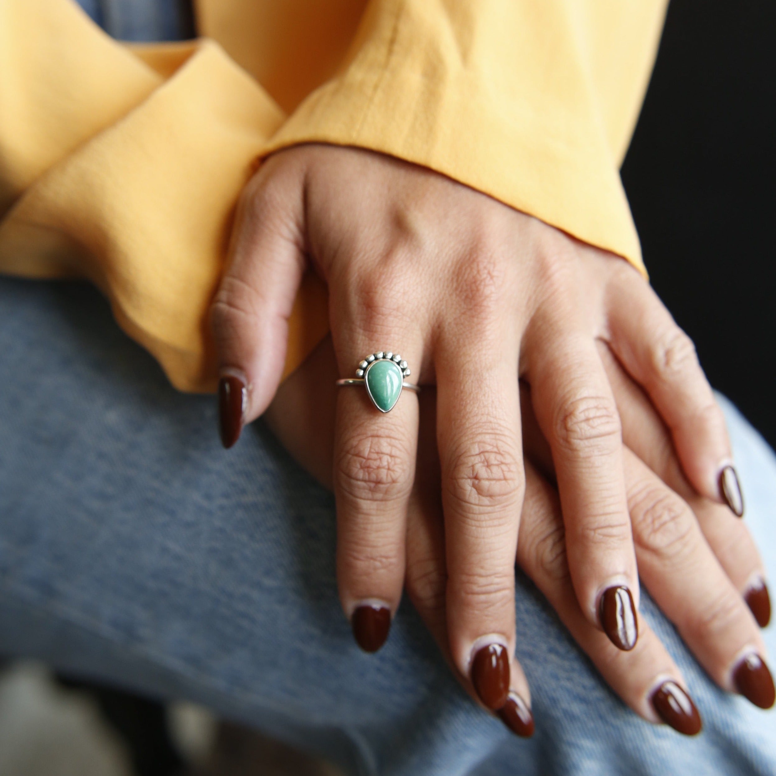 Royston Turquoise Ring | Large Teardrop with Dots