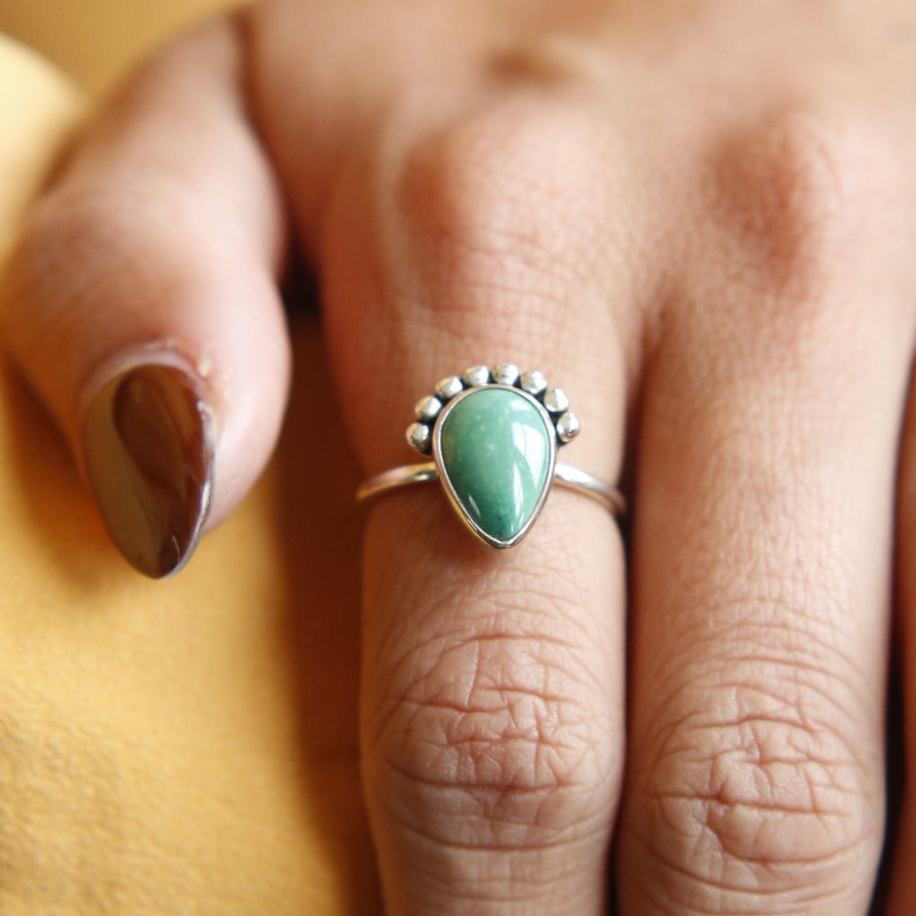 royston turquoise ring, large teardrop with sterling silver dots available at cival collective