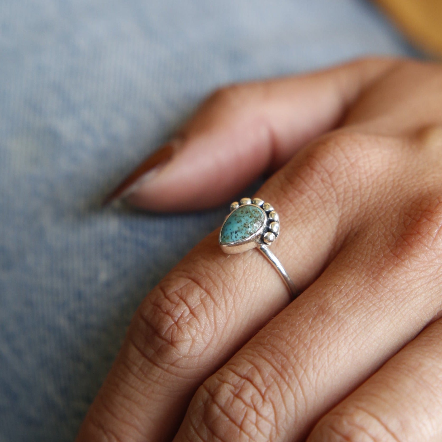 Royston Turquoise Ring | Small Teardrop with Dots