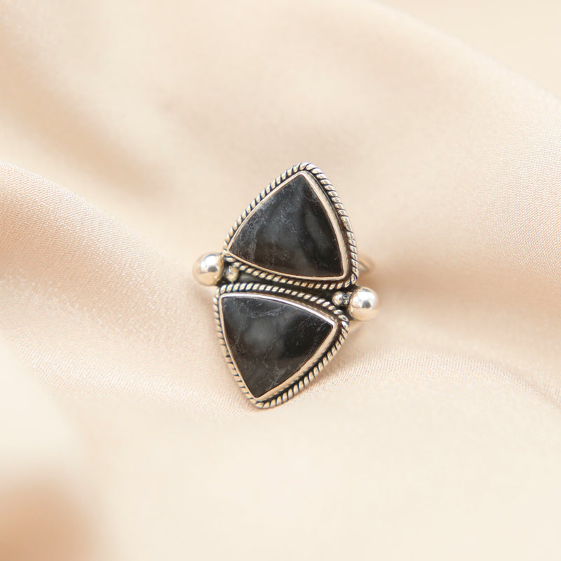 Double Stone Hematite & Pyrite Ring  | Sz 8