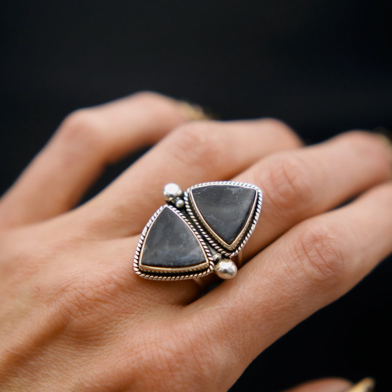 Double Stone Hematite & Pyrite Ring  | Sz 8