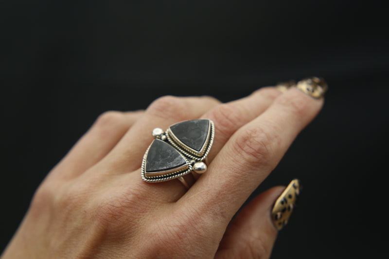 Double Stone Hematite & Pyrite Ring  | Sz 8