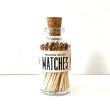 4" high x 2" Wide Jar 65 matchsticks at 3" tall Cork top Vintage style label with striker
