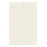 cream white notepad on white background. "to note" is printed in black on left upper side of paper, title and date on right side with lined spacing for writing throughout page
