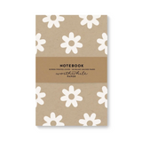 notebook with white screen printed flowers on craft paper colored cover