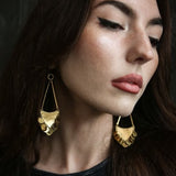 Brass drop earrings with bubble fringe accents