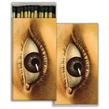 black tipped matches with eye illustration on box 