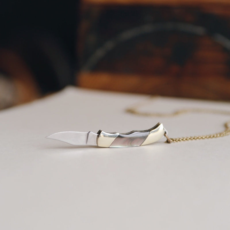 real pocket knife pendant on gold fill chain