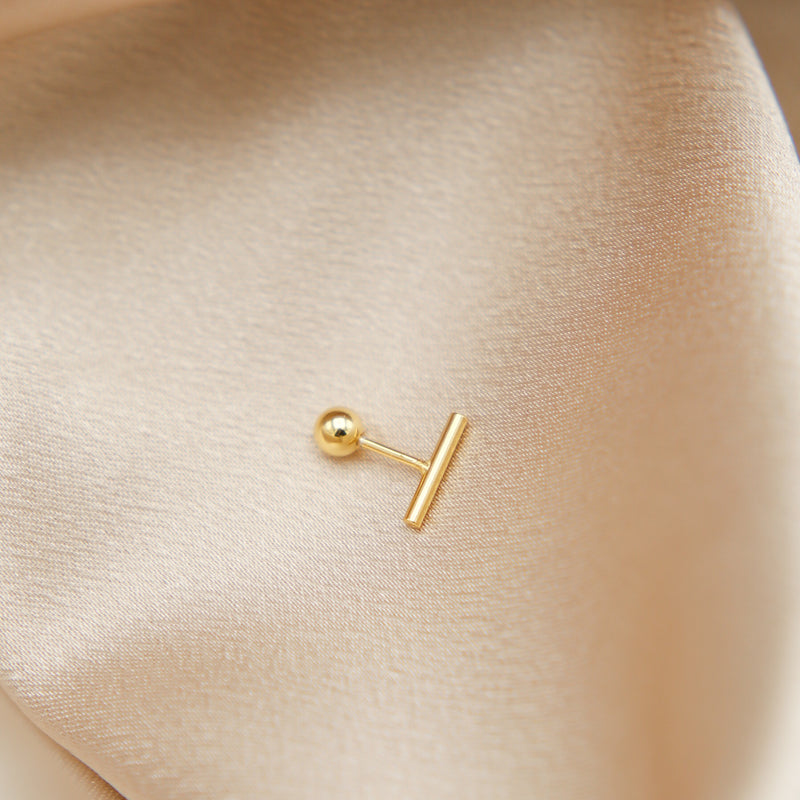14k Gold over sterling silver bar piercing with ball screw back
