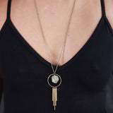 Unique brass and gemstone necklace handmade by jewelry designer at Cival Collective, Milwaukee, WI.