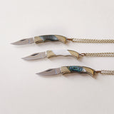 This abalone pendant necklace is a REAL pocket knife on tarnish resistant gold fill chain.